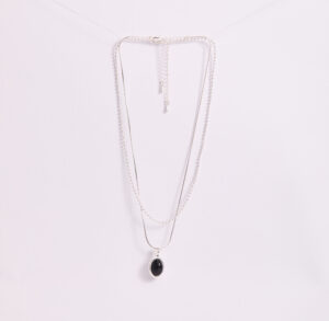 Collar Doble Cadena Plata con Dije Ovalado