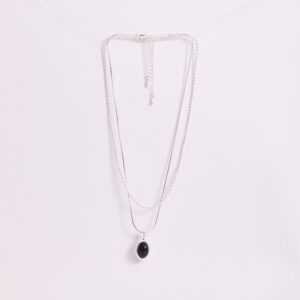 Collar Doble Cadena Plata con Dije Ovalado