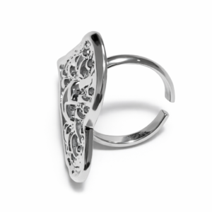 Anillo Plateado Regulable Corazón Orgánico Texturizado