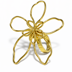 Anillo Dorado Regulable Flor Lineal Escultural