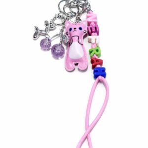 Bag Charm Gato Rosado con Letras Nefrah