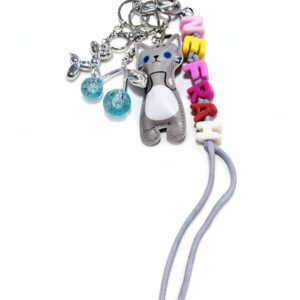 Bag Charm Gato Plateado con Letras Nefrah
